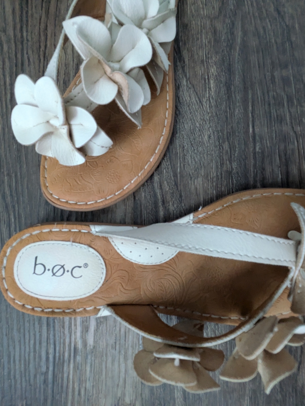 b.o.c. White Floral T-Strap Sandals